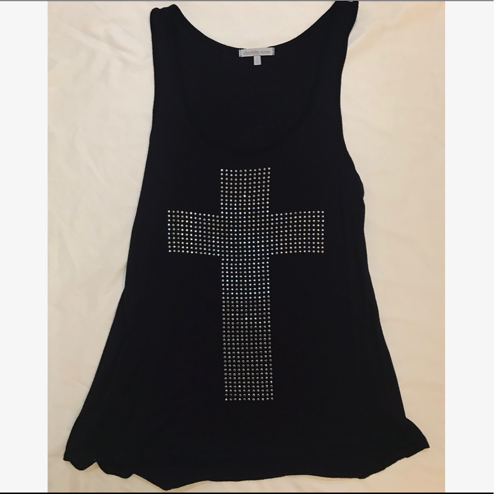 Charolette Russe rhinestone Cross Black tank tops